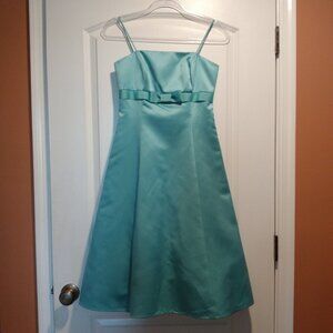 David's Bridal Light Teal Formal Dress with Bow
